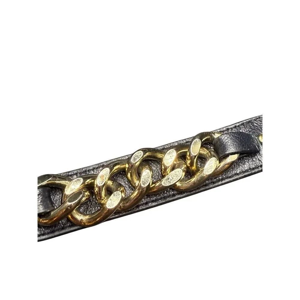 Nordstrom Black leather with gold chain wrap bracelet